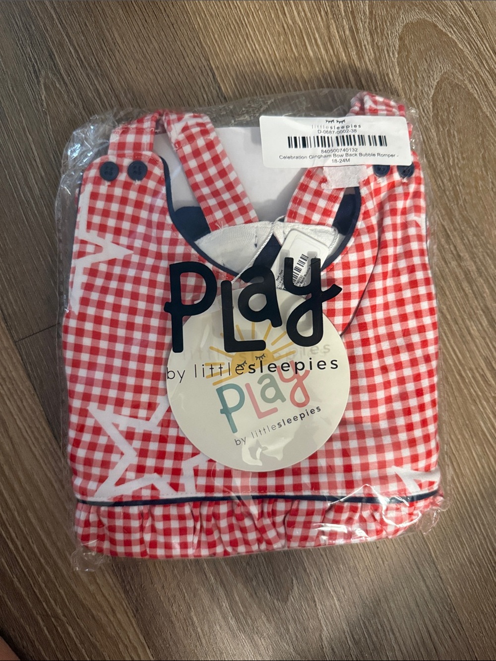 Little Sleepies Red Gingham One-Piece Bodysuit with Navy Trim